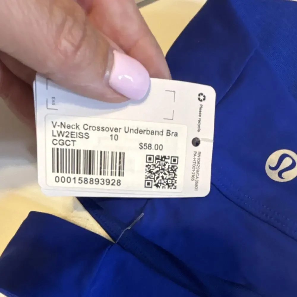 lululemon V-Neck Crossover Underband Sports Bra Wireless Pullover 10 C Blue